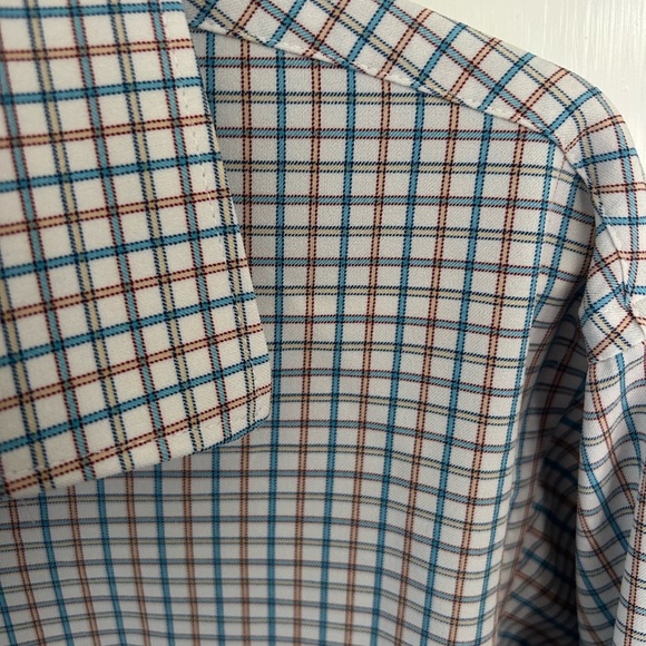 Haggar Men's Slim Fit Blue and White Plaid Button Down Shirt Size Large - Picture 4 of 7